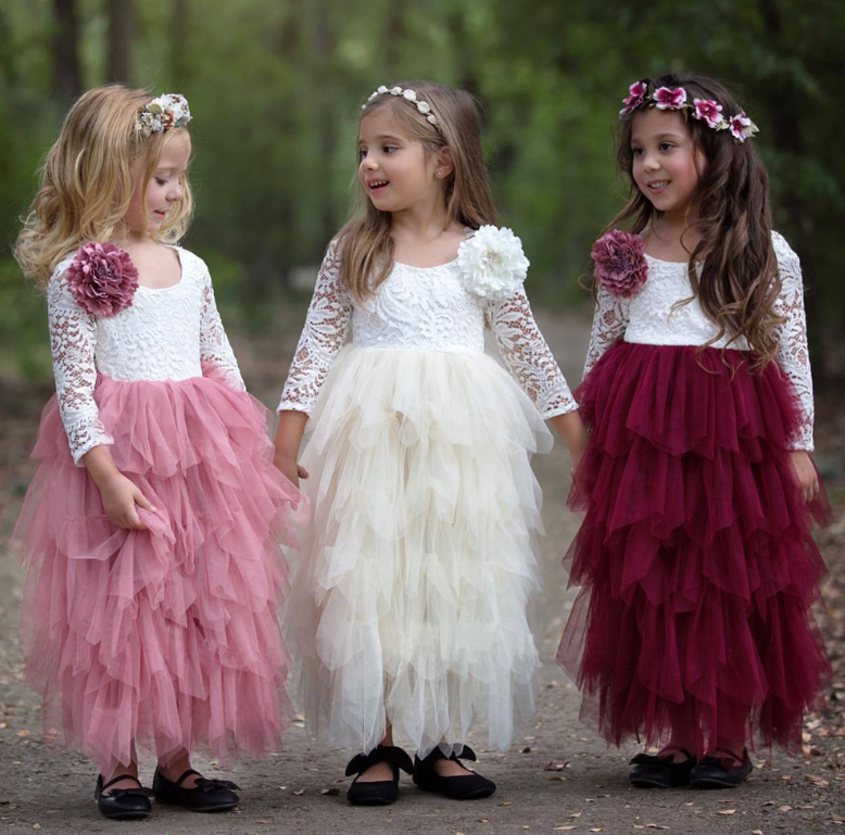 Children's Skirt Lace Long-sleeved Girls White Princess Irregular Dress-Dress-ridibi