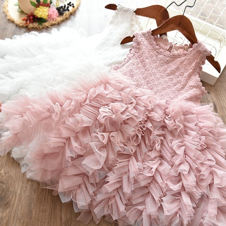 Children's Skirt Lace Long-sleeved Girls White Princess Irregular Dress-Dress-ridibi