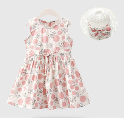 Cotton Comfortable Dress with Hat - 2pc 2T to 7yrs-Dress-ridibi