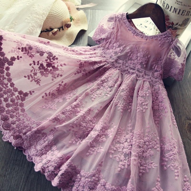 Children's Skirt Lace Long-sleeved Girls White Princess Irregular Dress-Dress-ridibi