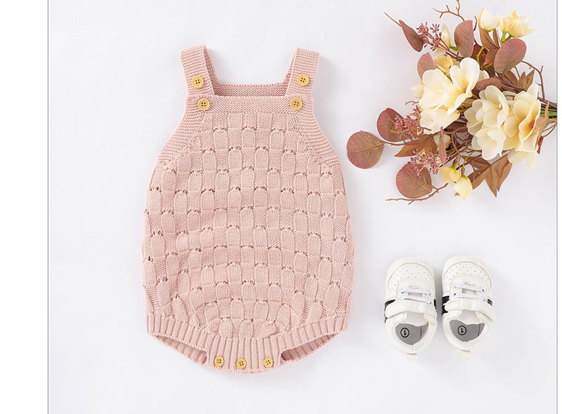 Solid Color Sling Baby Dress Baby Knitted Cotton One-Piece-Rompers-ridibi
