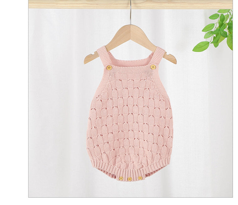Solid Color Sling Baby Dress Baby Knitted Cotton One-Piece-Rompers-ridibi