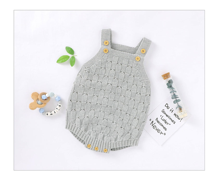 Solid Color Sling Baby Dress Baby Knitted Cotton One-Piece-Rompers-ridibi