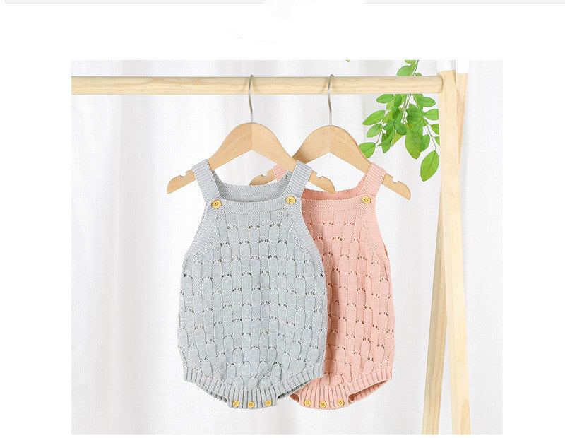 Solid Color Sling Baby Dress Baby Knitted Cotton One-Piece-Rompers-ridibi