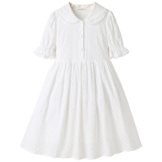Skirt White Fairy Skirt Temperament Cotton Short-sleeved Summer Dress-Dress-ridibi