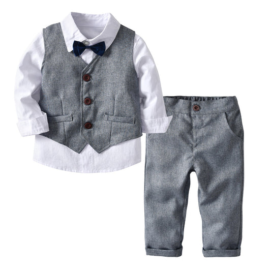 Boys' long-sleeved shirt and vest trousers-Suite Set-ridibi