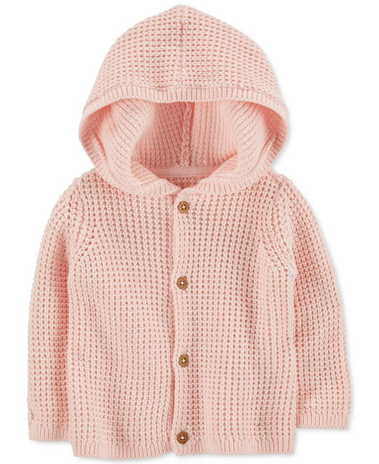 Baby Girls Hooded Button Closure Long Sleeved Cardigan-Sweater-ridibi