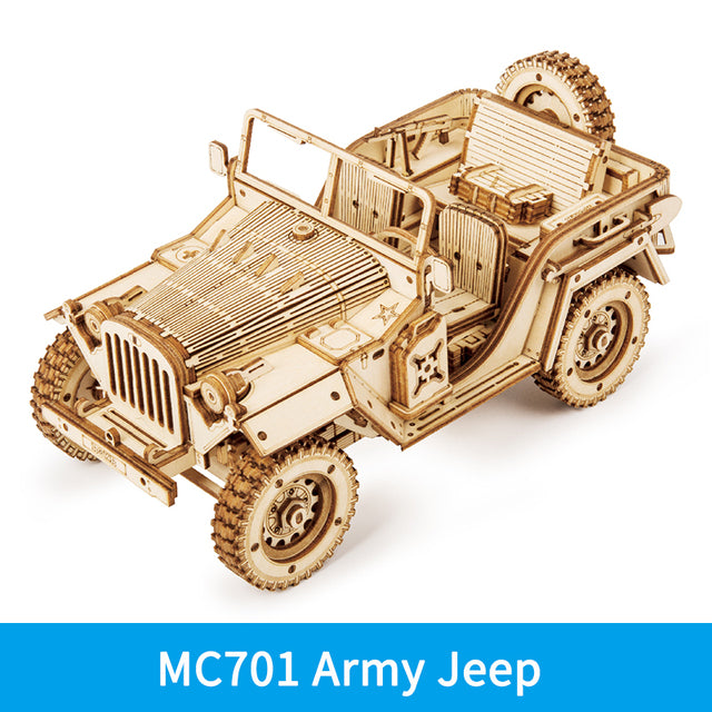 Robotime ROKR Army Jeep Car 3D Wooden Puzzle Model Toys Building Kits for Children Kids Birthday-Toys-ridibi