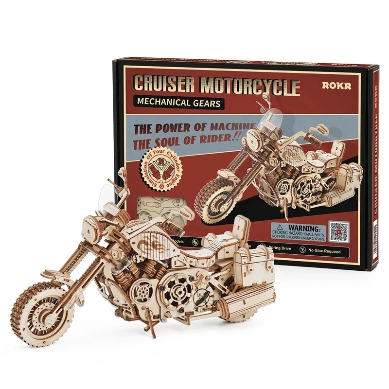 Robotime Rokr Cruiser Motorcycle DIY Wooden Model 420 Pcs Building Block Kits Funny Toys Gifts For Children Adults-Toys-ridibi