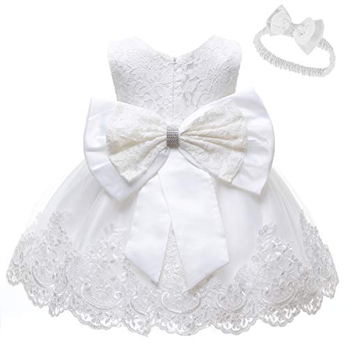 Baby Girls Ruffle Lace Backless with Headwear,Bowknot Flower Dresses Pageant Party Wedding Baby Girl Dress-Dress-ridibi