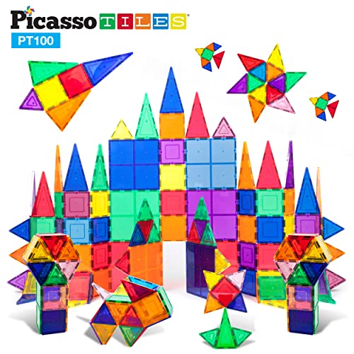PicassoTiles 100 Piece Set 100pcs Magnet Building Tiles Clear Magnetic 3D Building Blocks Construction Playboards, Creativity Beyond Imagination, Inspirational, Recreational, Educational Conventional-Back to results-ridibi