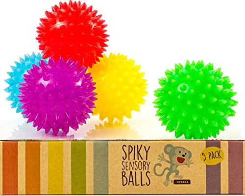 Impresa Products [5 Pack] Spiky Sensory Balls - Squeezy and Bouncy Fidget Toys - Sensory Toys – No BPA Phthalates Latex – School and Special Education Supply-Multi-Item Fidget Toy Packs-ridibi