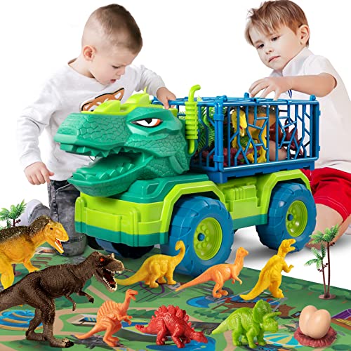 Dinosaur Truck Toys for Kids 3-5 Years, Tyrannosaurus Transport Car Carrier Truck with 8 Dino Figures, Activity Play Mat, Dinosaur Eggs, Capture Jurassic Dinosaur Play Set for Boys and Girls-Back to results-ridibi