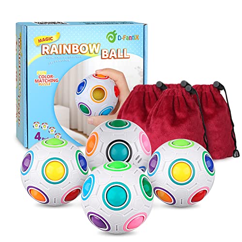 Rainbow Puzzle Ball 4 Pack, Magic Rainbow Ball Puzzle Cube Fidget Balls Puzzle Brain Games Fidget Toys for Kids Adult, Brain Teasers for Kids Boys Girls, Easter Basket Stuffers for Kids-Fidget Blocks-ridibi