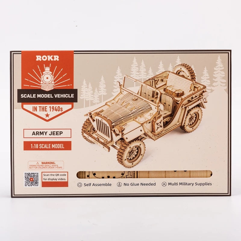 Robotime ROKR Army Jeep Car 3D Wooden Puzzle Model Toys Building Kits for Children Kids Birthday-Toys-ridibi