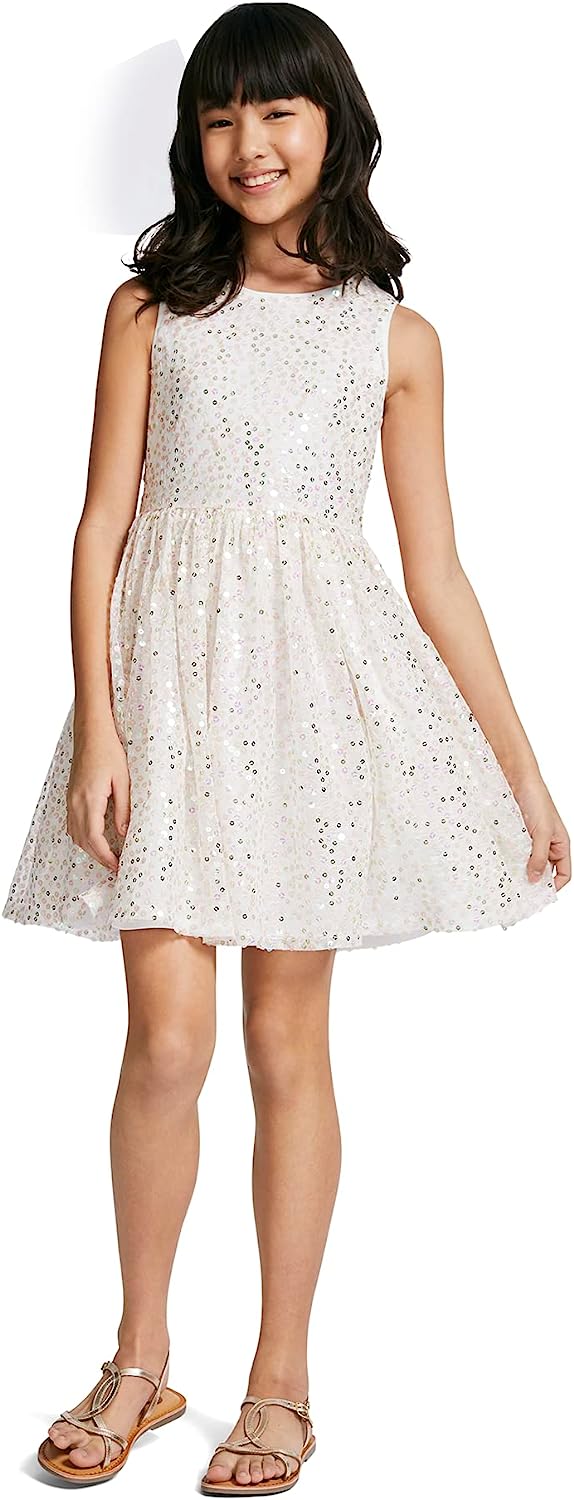 Calvin Klein Girls' Sleeveless Party Dress, Fit and Flare Silhouette, Round Neckline & Back Zip Closure-Back to results-ridibi