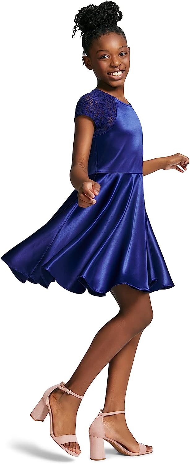 Calvin Klein Girls' Sleeveless Party Dress, Fit and Flare Silhouette, Round Neckline & Back Zip Closure-Back to results-ridibi