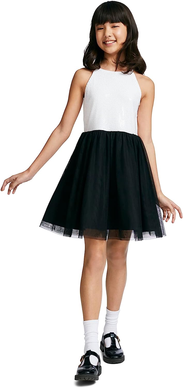 Calvin Klein Girls' Sleeveless Party Dress, Fit and Flare Silhouette, Round Neckline & Back Zip Closure-Back to results-ridibi