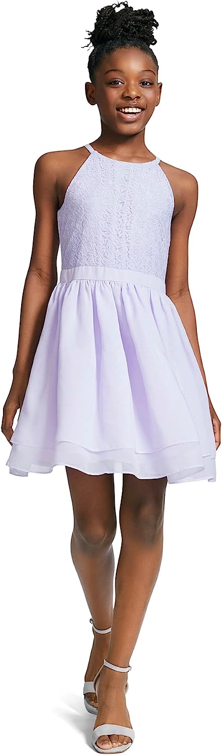 Calvin Klein Girls' Sleeveless Party Dress, Fit and Flare Silhouette, Round Neckline & Back Zip Closure-Back to results-ridibi