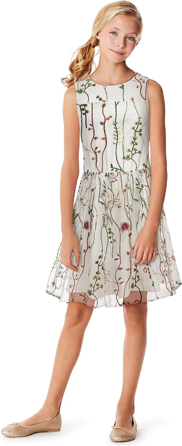 Calvin Klein Girls' Sleeveless Party Dress, Fit and Flare Silhouette, Round Neckline & Back Zip Closure-Back to results-ridibi