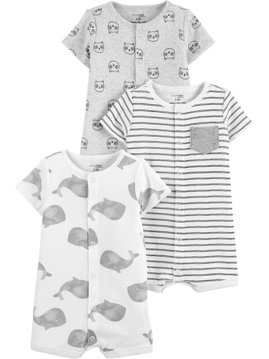Simple Joys by Carter's Unisex Babies' Snap-Up Rompers, Pack of 3-Rompers-ridibi