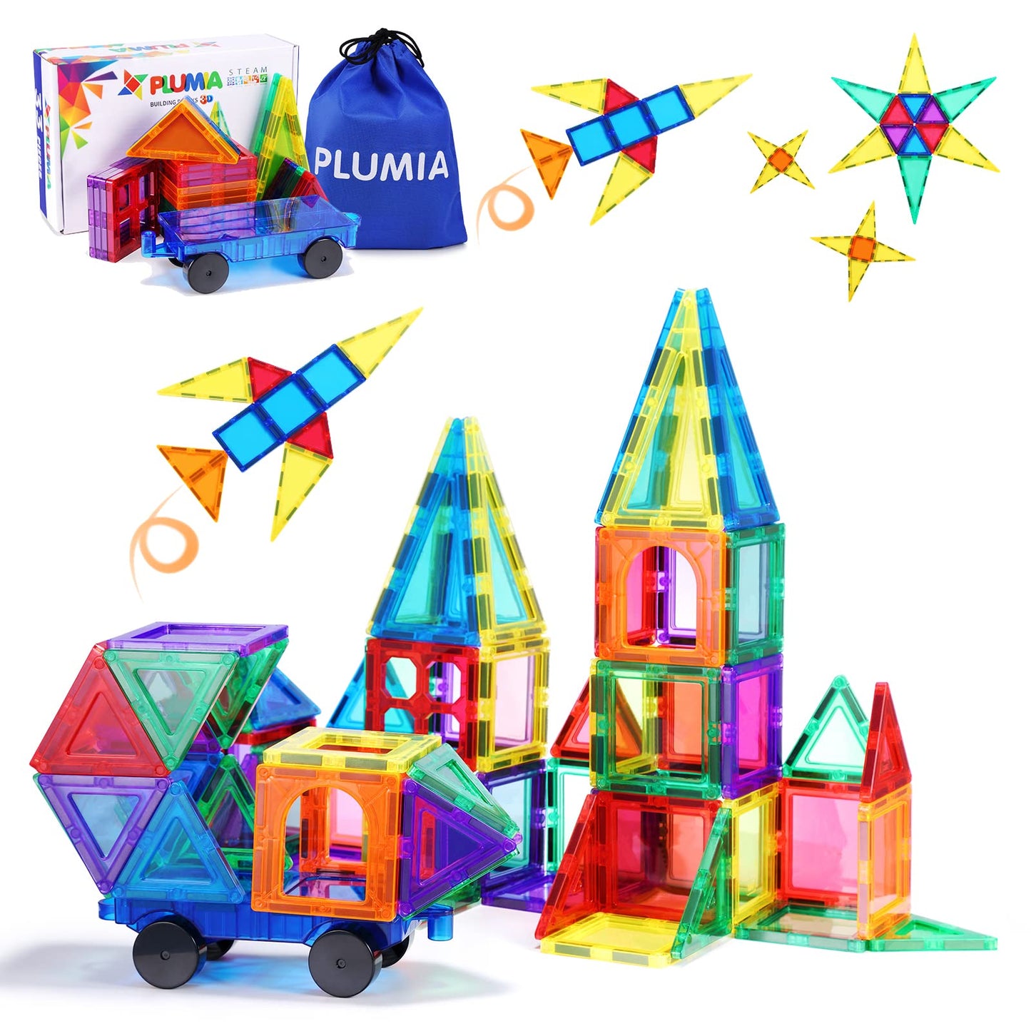 PLUMIA Magnetic Tiles for Kids 3D Magnet Building Tiles Set STEM Learning Toys Magnetic Toys Gift for 3+ Year Old Boys and Girls-Back to results-ridibi
