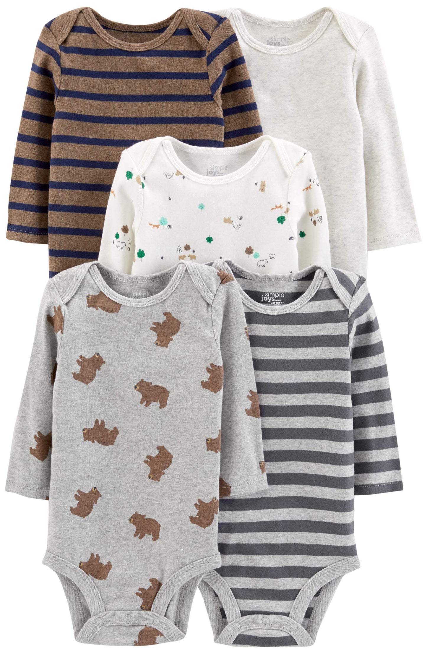 Carter's Baby Boys' Long-Sleeve Bodysuit, Pack of 5-Bodysuits-ridibi