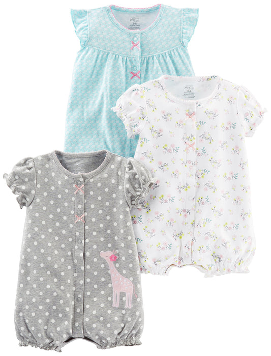 Carter's Baby Girls' Snap-Up Rompers, Pack of 3-Rompers-ridibi