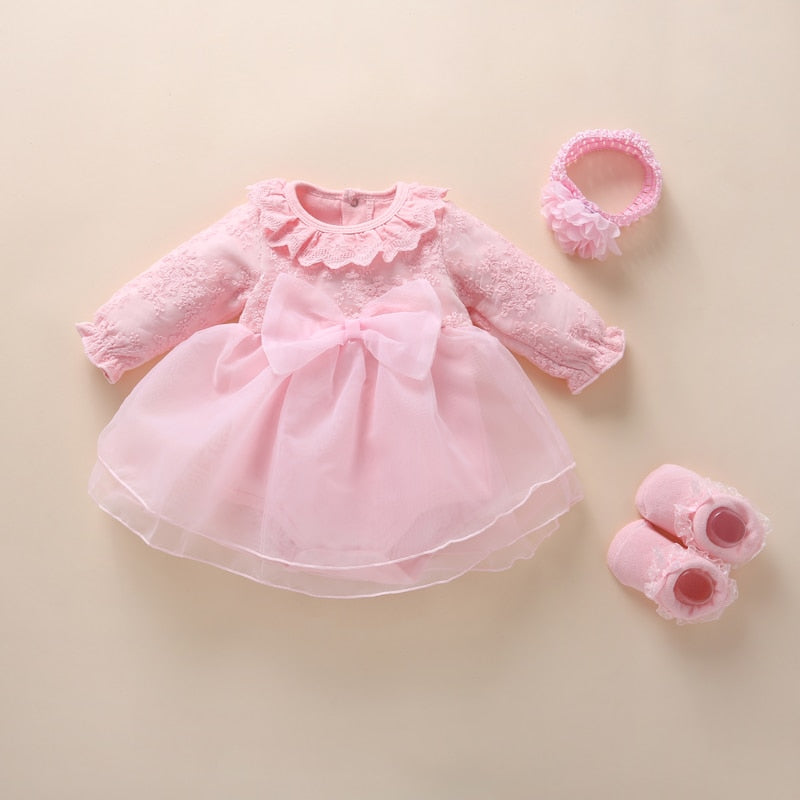 Baby Baptism Dress Snow White, Baby pink and Red 1 Year Old-0-ridibi