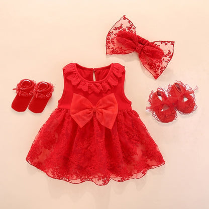Baby Baptism Dress Snow White, Baby pink and Red 1 Year Old-0-ridibi