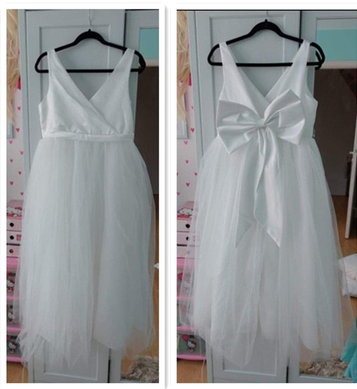 White Bridesmaid Dress Long Formal Dress 5-12 Yrs Big Girls-Dress-ridibi