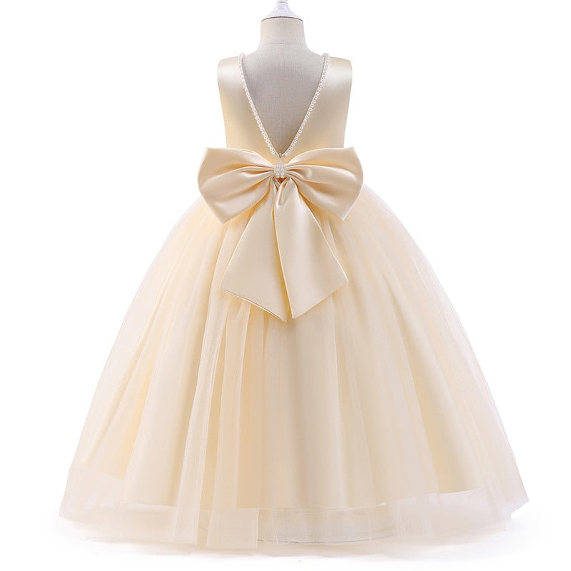 White Bridesmaid Dress Long Formal Dress 5-12 Yrs Big Girls-Dress-ridibi