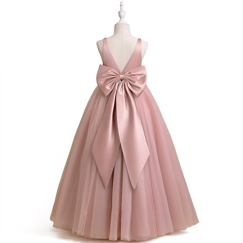 White Bridesmaid Dress Long Formal Dress 5-12 Yrs Big Girls-Dress-ridibi