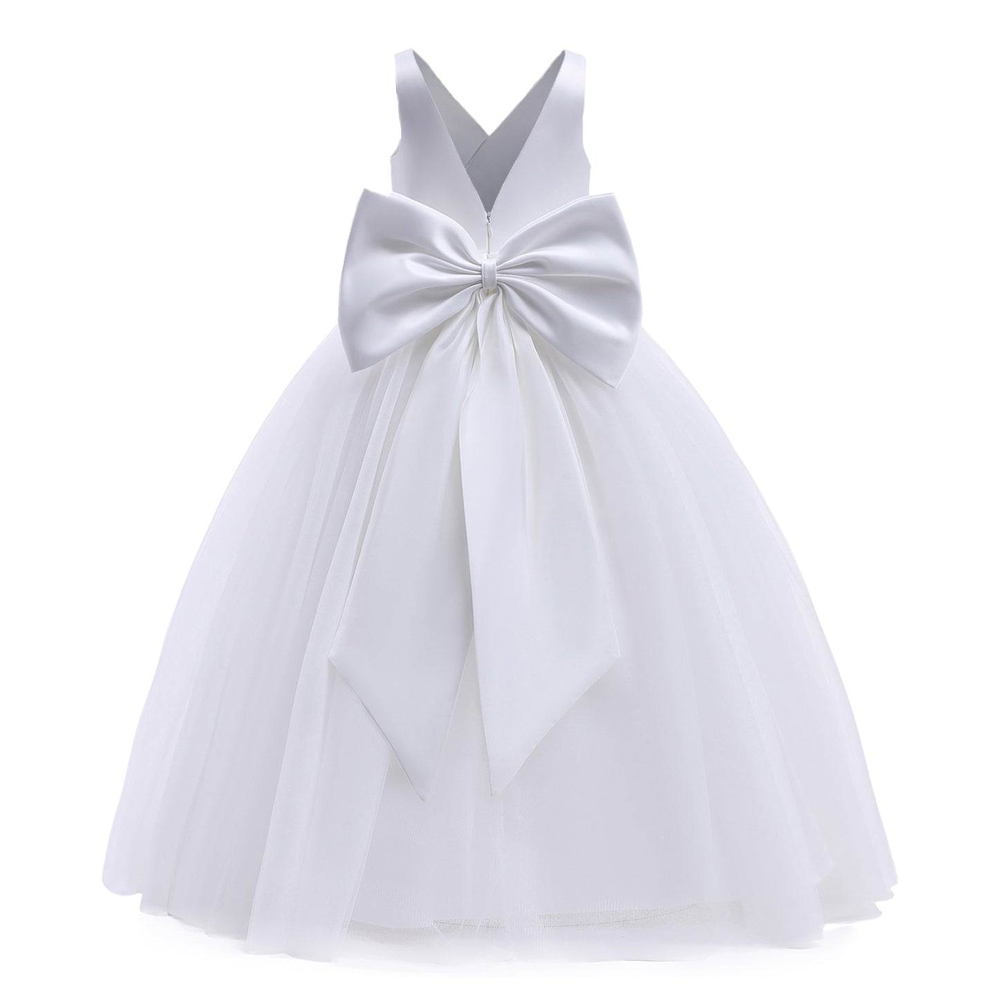 White Bridesmaid Dress Long Formal Dress 5-12 Yrs Big Girls-Dress-ridibi