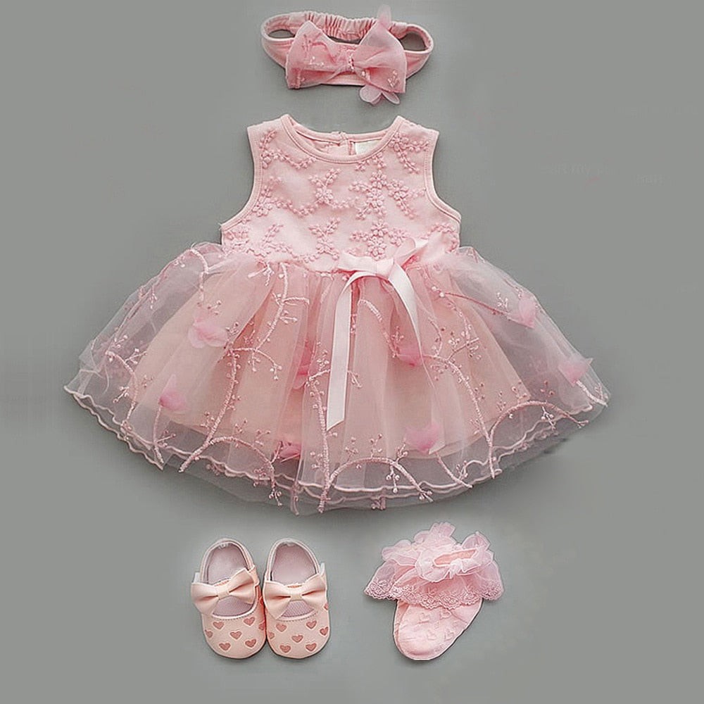 Baby Baptism Dress Snow White, Baby pink and Red 1 Year Old-Dress-ridibi
