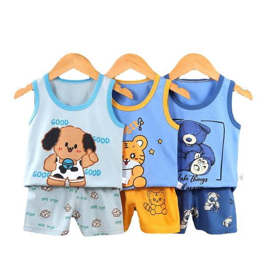 Toddler and Big Boys Summer Sleeveless Suit set-Sleeveless and shorts-ridibi