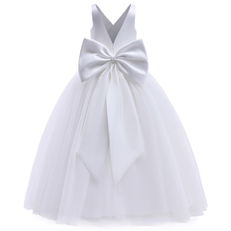 White Bridesmaid Dress Long Formal Dress 5-12 Yrs Big Girls-Dress-ridibi