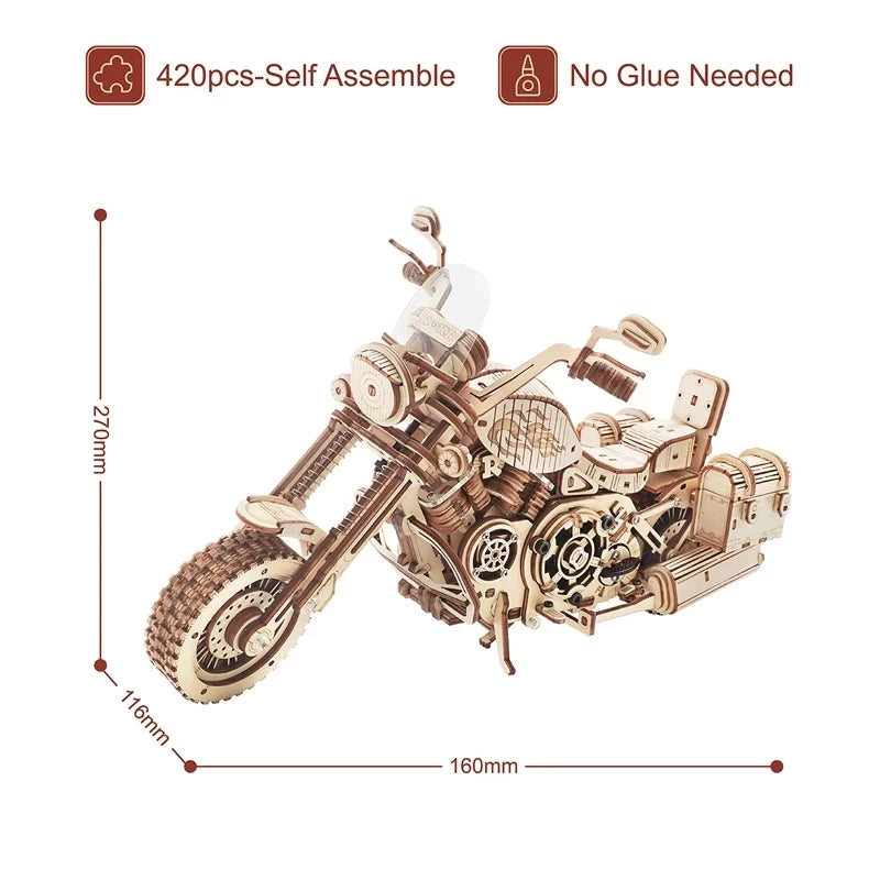 Robotime Rokr Cruiser Motorcycle DIY Wooden Model 420 Pcs Building Block Kits Funny Toys Gifts For Children Adults-Toys-ridibi
