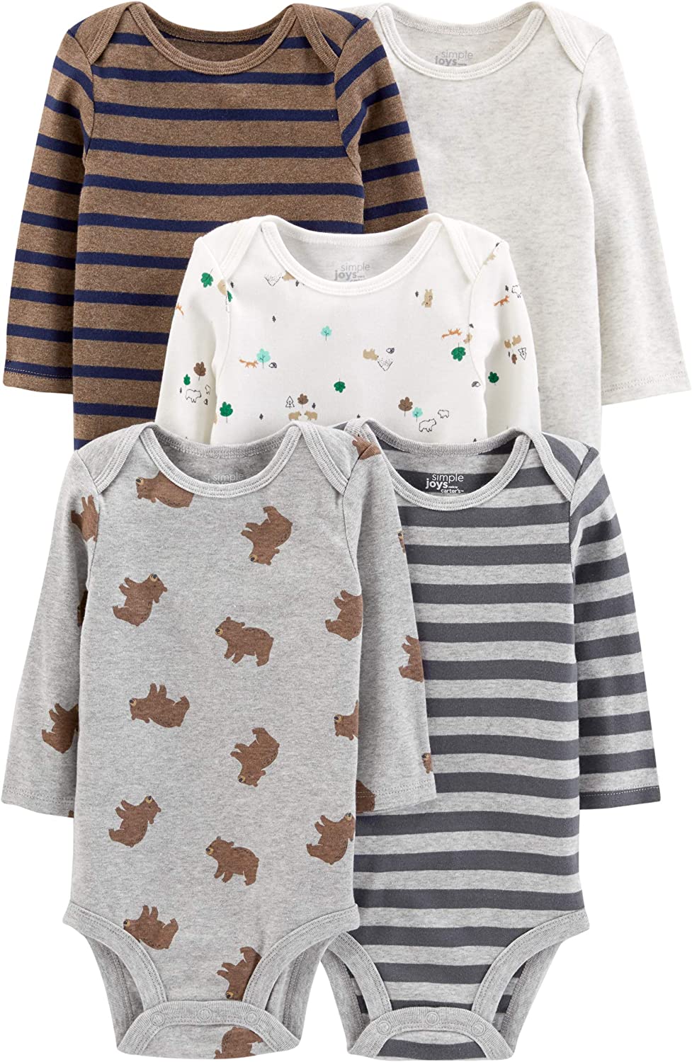 Carter's Baby Boys' Long-Sleeve Bodysuit, Pack of 5-Bodysuits-ridibi