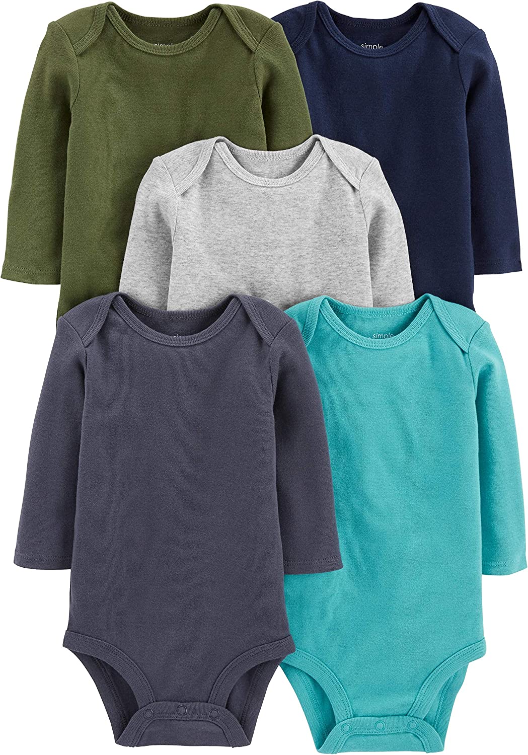 Carter's Baby Boys' Long-Sleeve Bodysuit, Pack of 5-Bodysuits-ridibi