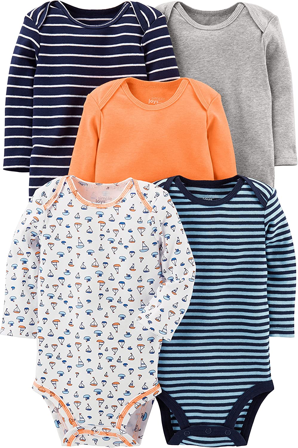 Carter's Baby Boys' Long-Sleeve Bodysuit, Pack of 5-Bodysuits-ridibi
