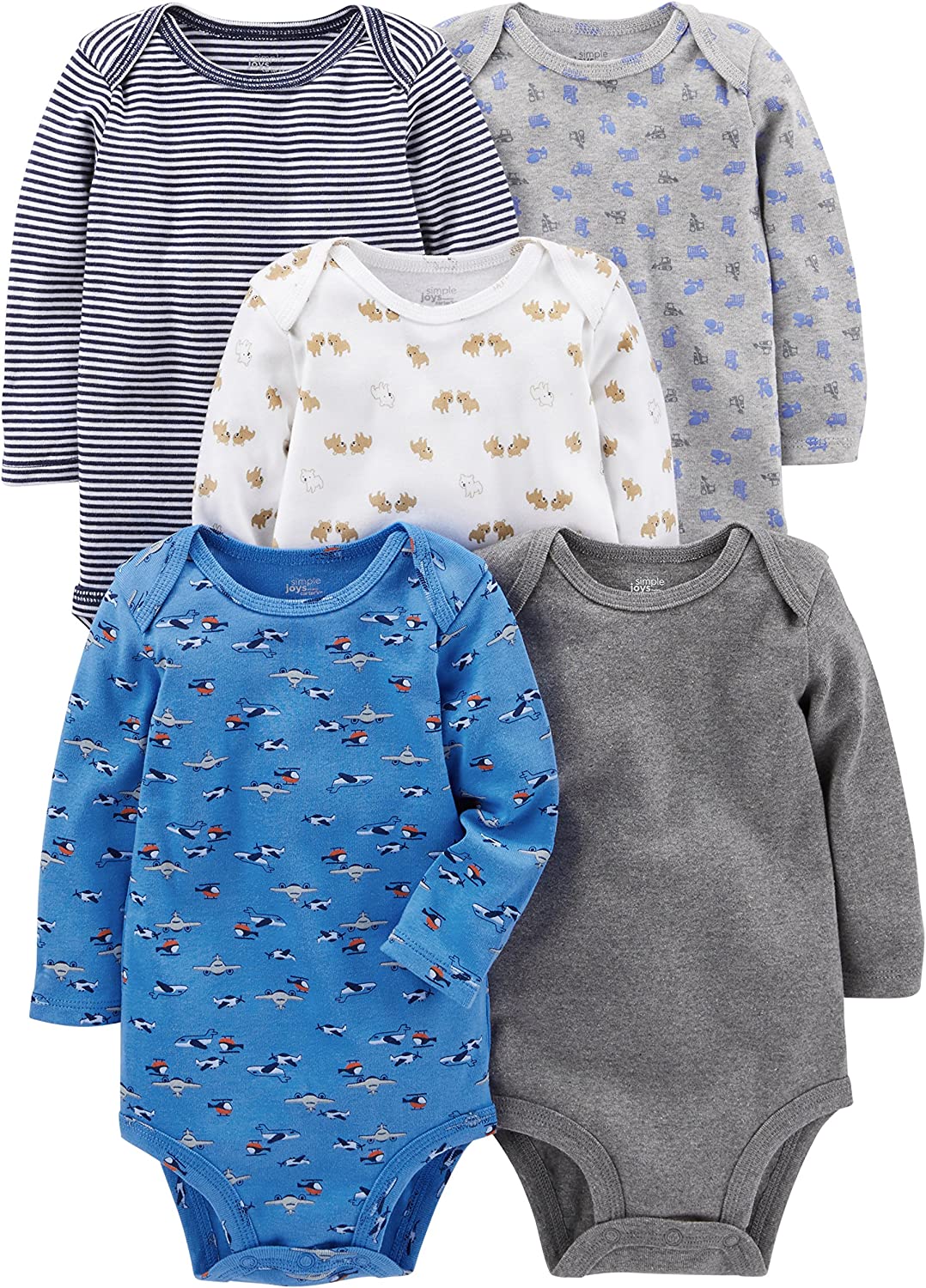 Carter's Baby Boys' Long-Sleeve Bodysuit, Pack of 5-Bodysuits-ridibi