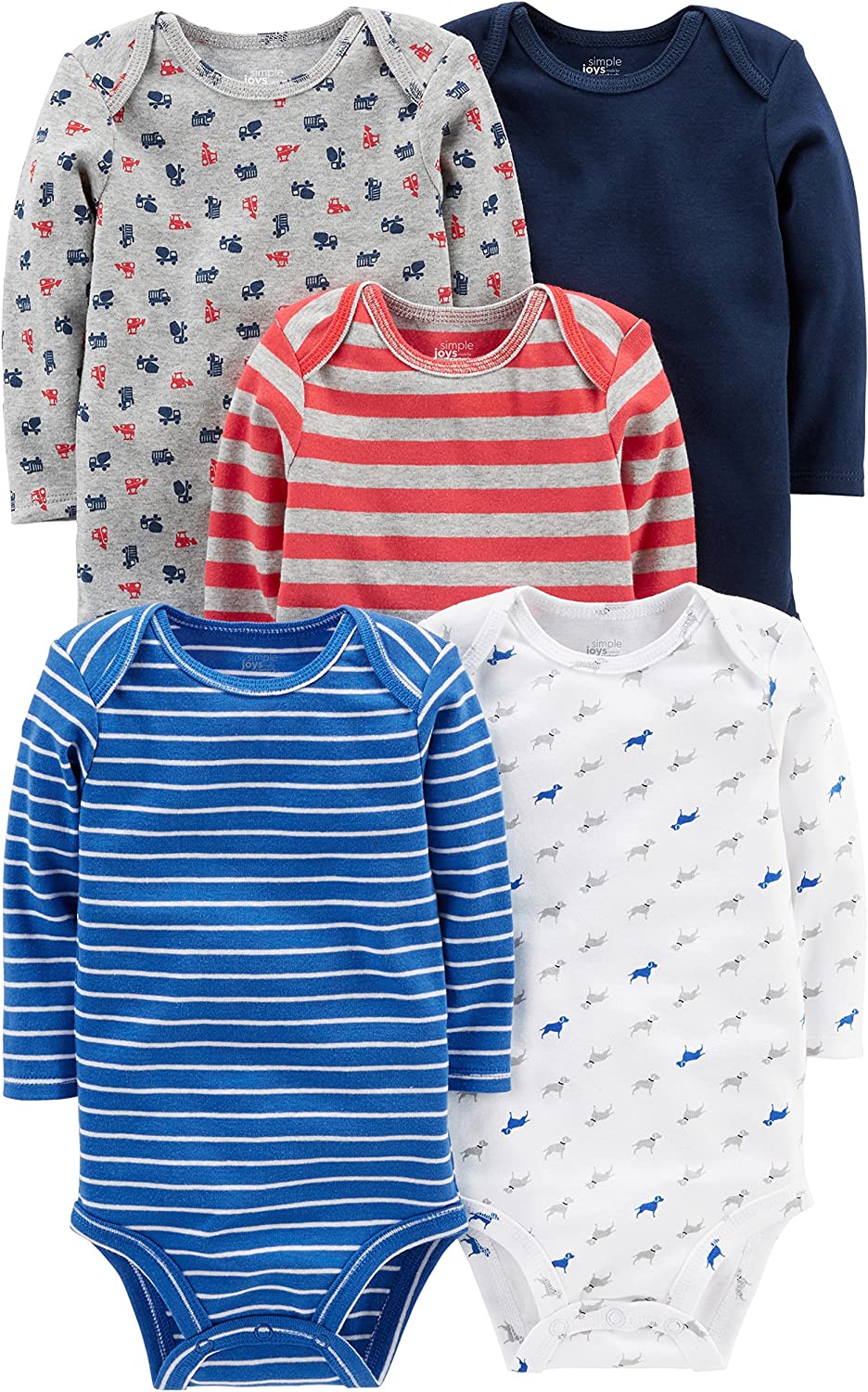 Carter's Baby Boys' Long-Sleeve Bodysuit, Pack of 5-Bodysuits-ridibi