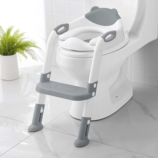 Potty Training Seat with Step Stool Ladder, Potty Training Toilet for Kids Boys Girls Toddlers-Comfortable Safe Potty Seat with Anti-Slip Pads Ladder (Grey)-Seats-ridibi