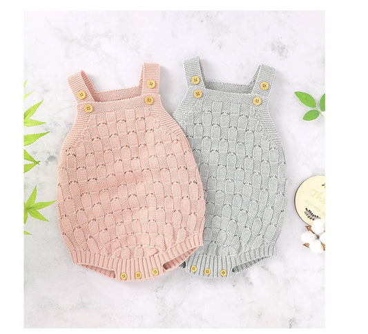 Solid Color Sling Baby Dress Baby Knitted Cotton One-Piece-Rompers-ridibi