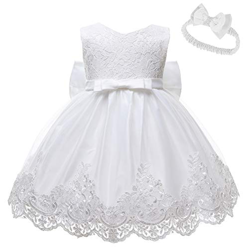 Baby Girls Ruffle Lace Backless with Headwear,Bowknot Flower Dresses Pageant Party Wedding Baby Girl Dress-Dress-ridibi