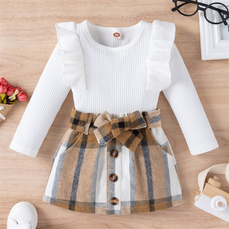 Knitted Ribbed Solid Color Baby Girl Set-ridibi