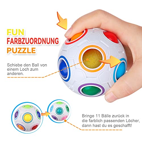 Rainbow Puzzle Ball 4 Pack, Magic Rainbow Ball Puzzle Cube Fidget Balls Puzzle Brain Games Fidget Toys for Kids Adult, Brain Teasers for Kids Boys Girls, Easter Basket Stuffers for Kids-Fidget Blocks-ridibi