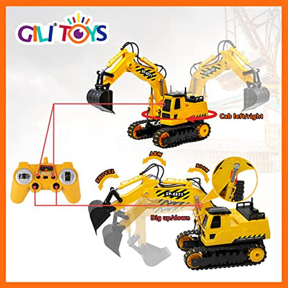 Gili RC Excavator Toy, Remote Control Hydraulic Toy Car for 4, 5, 6, 7, 8 Year Old Boys Girls, Construction Tractor Vehicle, Rechargable Engineering Digger Truck, Best Birthday Gifts for Kids Age 3yr-Back to results-ridibi
