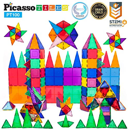 PicassoTiles 100 Piece Set 100pcs Magnet Building Tiles Clear Magnetic 3D Building Blocks Construction Playboards, Creativity Beyond Imagination, Inspirational, Recreational, Educational Conventional-Back to results-ridibi